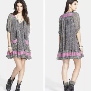Free People Penny Lane Boho Babydoll Dress Tassel Tie Pockets Festival Flowy
